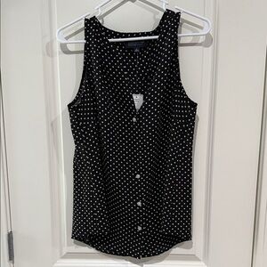 Jones New York Black and White Polka Dot Sleeveless Blouse